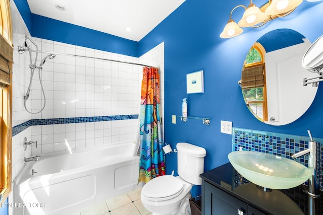 300 County Road 876, Englewood, TN 37329 - full bathroom with toilet, tile patterned flooring, shower / bath combo, vanity, and tasteful backsplash