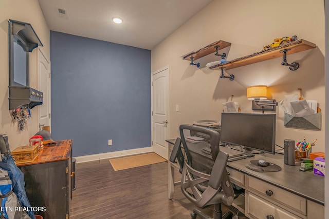 102 Deerberry Ln, Oak Ridge, TN 37830 - home office featuring dark wood-style floors and baseboards
