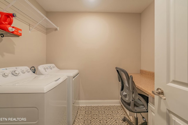 102 Deerberry Ln, Oak Ridge, TN 37830 - washroom featuring independent washer and dryer, baseboards, an office area, and light tile patterned floors