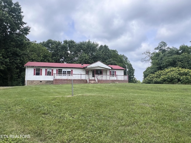 1311 Old Union Rd, Hilham, TN 38568 - manufactured / mobile home featuring crawl space, a front yard, metal roof, and a wooden deck