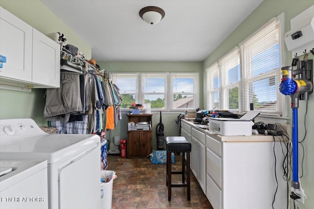 245 Lake Shore Ln, Lafollette, TN 37766 - washroom with independent washer and dryer, stone finish floors, and cabinet space