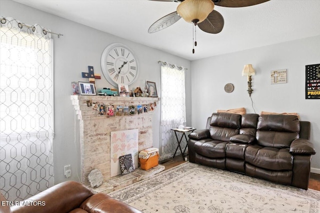 245 Lake Shore Ln, Lafollette, TN 37766 - living room with a ceiling fan and wood finished floors