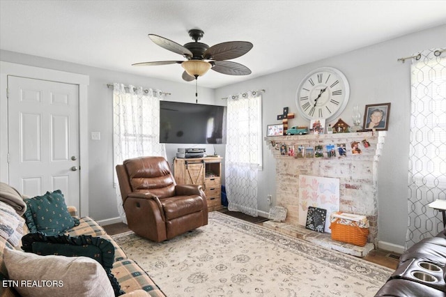 245 Lake Shore Ln, Lafollette, TN 37766 - living room with a ceiling fan and wood finished floors