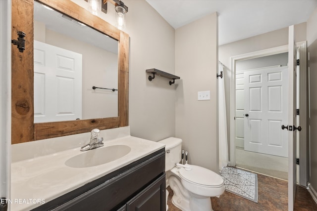 11919 Burnside Pl, Knoxville, TN 37934 - bathroom featuring vanity, toilet, and a shower with shower curtain