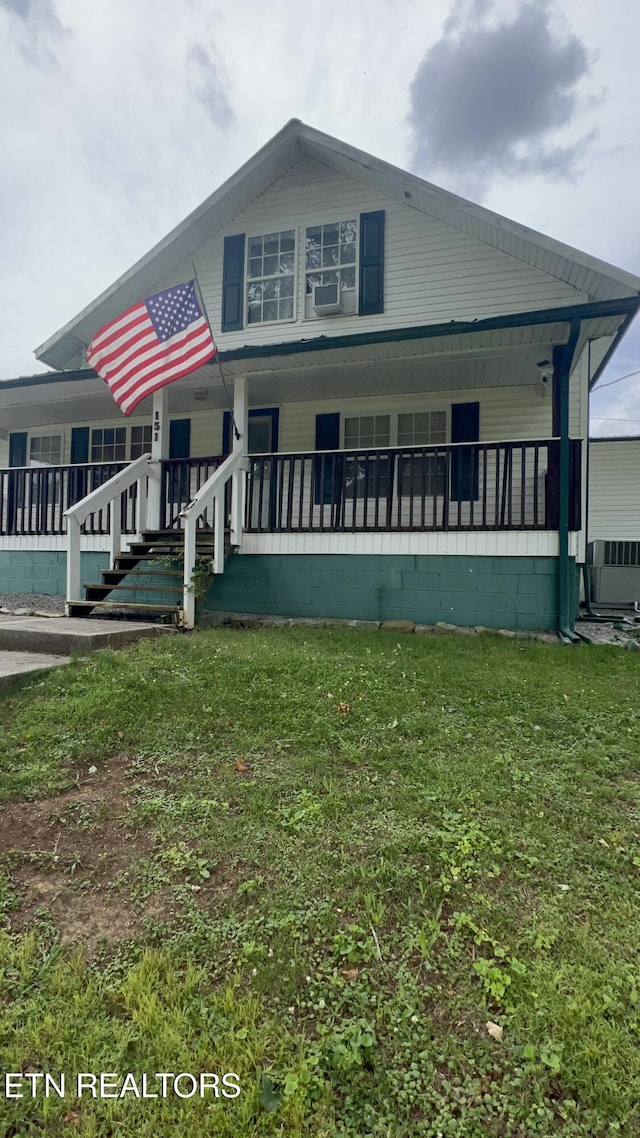 151 Davis Rd, Sneedville, TN 37869 - view of front of home with a front lawn, cooling unit, and a porch