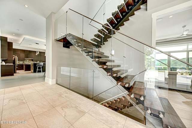 201 Crown Jewel Ln, Lafollette, TN 37766 - staircase with tile patterned flooring and recessed lighting