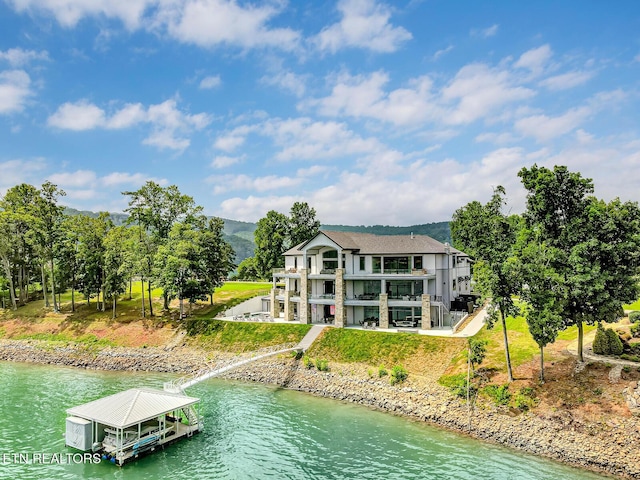 201 Crown Jewel Ln, Lafollette, TN 37766 - rear view of house with a water view, boat lift, and a balcony