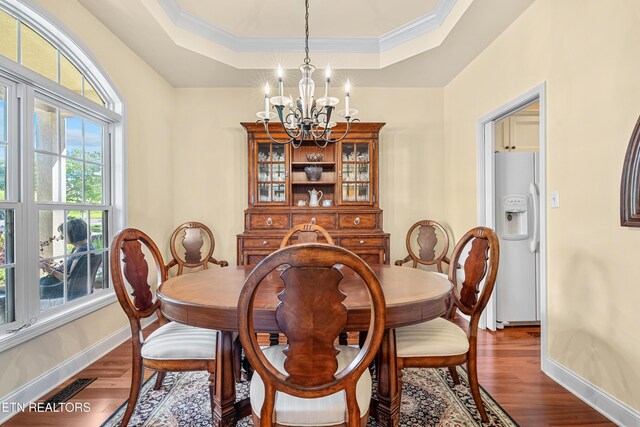 460 Morning Dove Dr, Vonore, TN 37885 - dining space featuring a chandelier, baseboards, dark wood finished floors, and crown molding