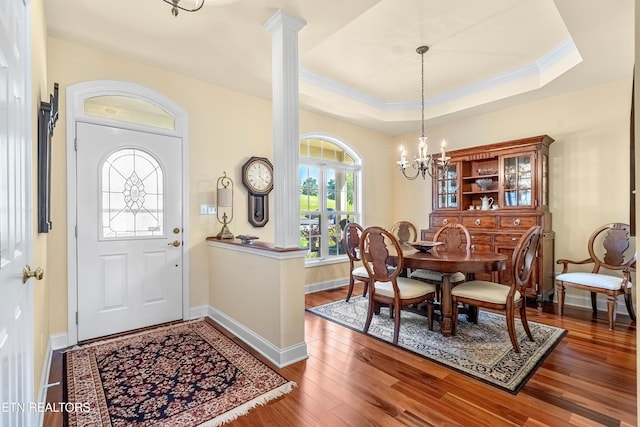 460 Morning Dove Dr, Vonore, TN 37885 - foyer with a chandelier, wood finished floors, ornamental molding, baseboards, and a tray ceiling