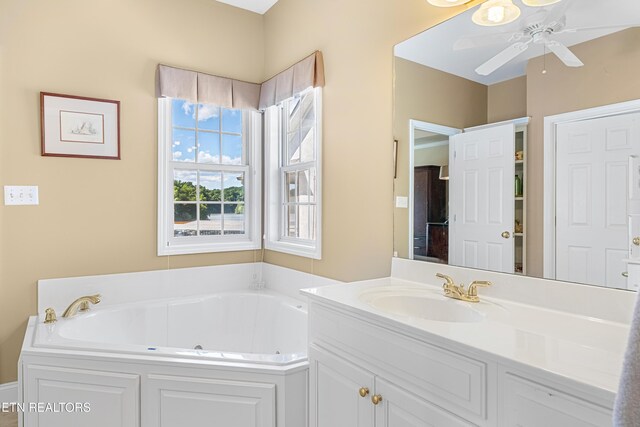 460 Morning Dove Dr, Vonore, TN 37885 - full bathroom with vanity, a whirlpool tub, and ceiling fan