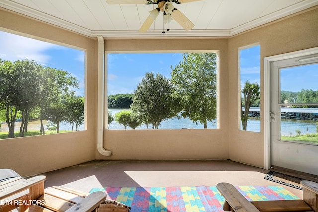 460 Morning Dove Dr, Vonore, TN 37885 - unfurnished sunroom featuring healthy amount of natural light, a water view, and crown molding