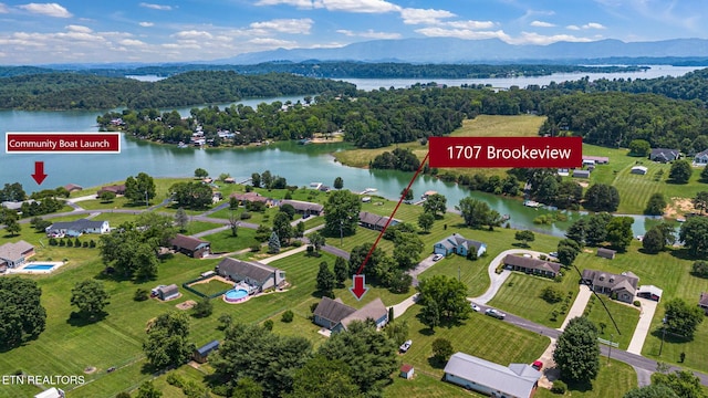 1707 Brookview Dr, Dandridge, TN 37725 - drone / aerial view of a water and mountain view and a heavily wooded area