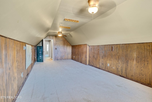 1707 Brookview Dr, Dandridge, TN 37725 - additional living space with a ceiling fan, wood walls, lofted ceiling, and carpet