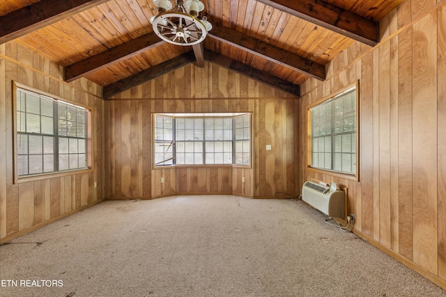 4539 Houge Way, Cosby, TN 37722 - carpeted spare room featuring an AC wall unit, wooden walls, and wooden ceiling