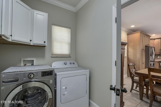 226 Oostanali Way, Loudon, TN 37774 - washroom with cabinet space, independent washer and dryer, ornamental molding, light tile patterned floors, and recessed lighting