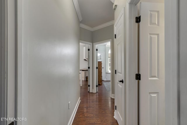 226 Oostanali Way, Loudon, TN 37774 - hallway with ornamental molding, dark wood-type flooring, and baseboards