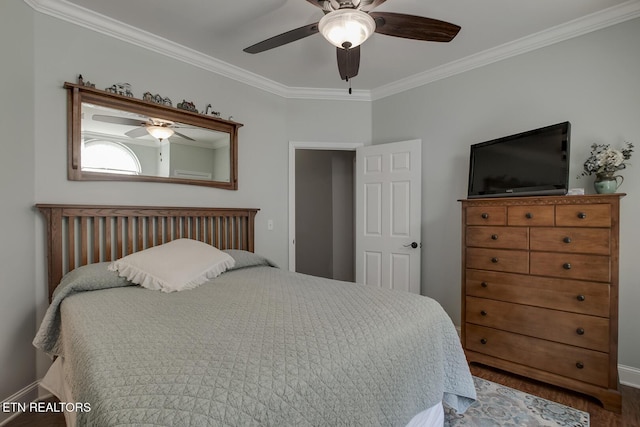 226 Oostanali Way, Loudon, TN 37774 - bedroom featuring crown molding, wood finished floors, baseboards, and ceiling fan