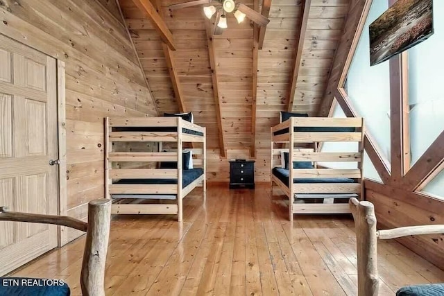1056 Black Bear Cub Way, Sevierville, TN 37862 - bedroom with wood-type flooring, wooden walls, and wooden ceiling