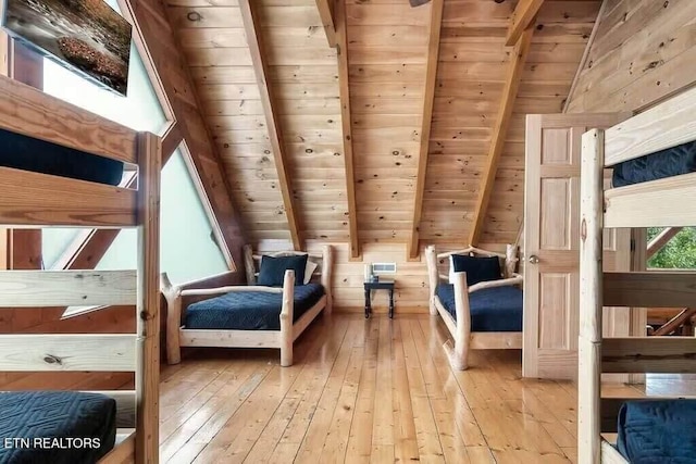 1056 Black Bear Cub Way, Sevierville, TN 37862 - bedroom featuring wooden ceiling, hardwood / wood-style flooring, and wood walls