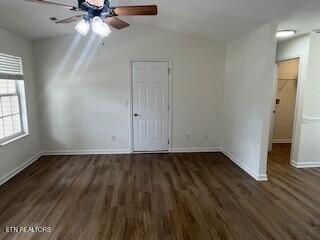 6206 Jim Fox Ln, Powell, TN 37849 - interior space with wood finished floors, baseboards, a closet, vaulted ceiling, and ceiling fan