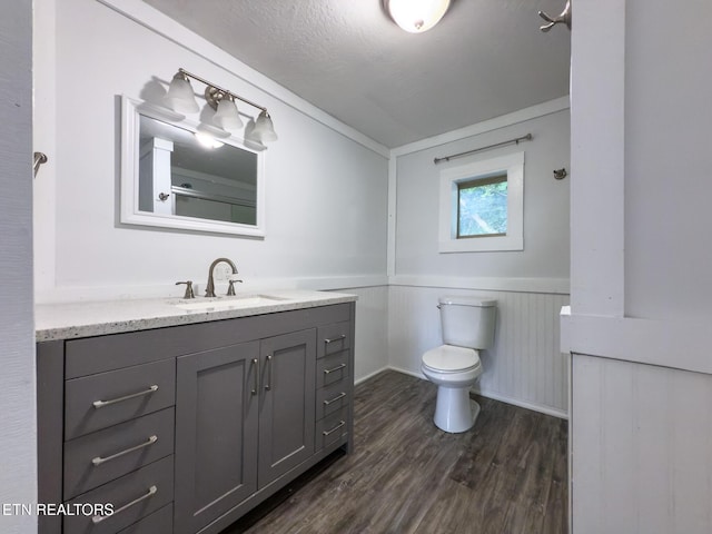 104 Church St, Loudon, TN 37774 - bathroom with vanity, wood finished floors, and a wainscoted wall