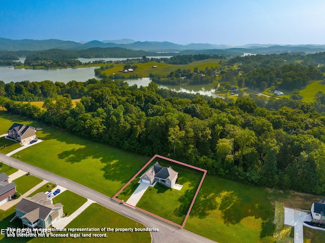 4153 Harbor View Dr, Morristown, TN 37814 - view of property location with a water and mountain view, property boundaries highlighted, and a forest
