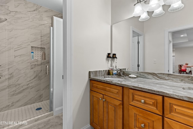 4153 Harbor View Dr, Morristown, TN 37814 - full bath with a stall shower, vanity, and a chandelier