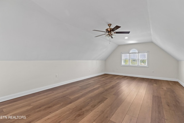 4153 Harbor View Dr, Morristown, TN 37814 - additional living space with vaulted ceiling, hardwood / wood-style flooring, baseboards, and ceiling fan