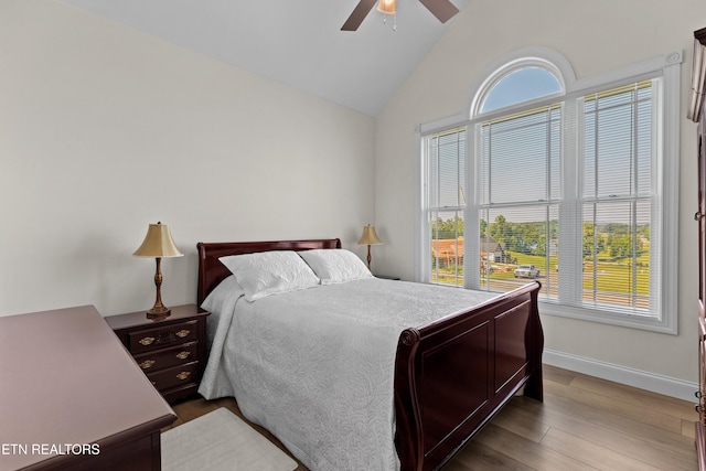 4153 Harbor View Dr, Morristown, TN 37814 - bedroom featuring multiple windows, baseboards, wood finished floors, and high vaulted ceiling