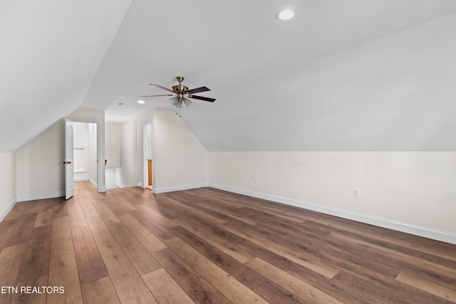 4153 Harbor View Dr, Morristown, TN 37814 - additional living space with wood-type flooring, a ceiling fan, lofted ceiling, baseboards, and recessed lighting