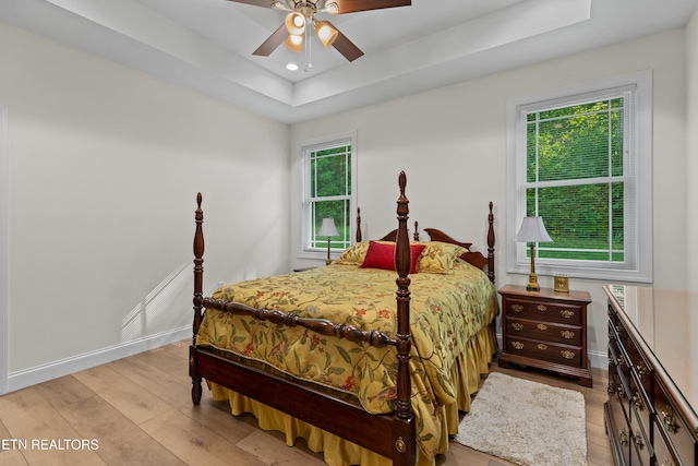 4153 Harbor View Dr, Morristown, TN 37814 - bedroom featuring multiple windows, a raised ceiling, wood finished floors, baseboards, and recessed lighting