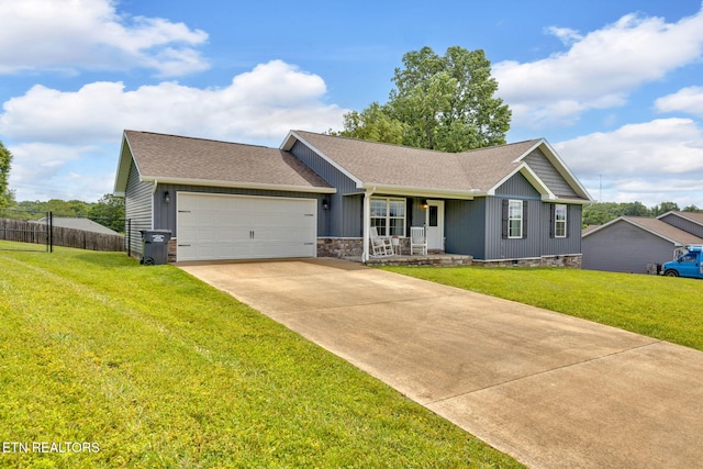 142 Breezy Ln, New Tazewell, TN 37825 - ranch-style home with a porch, driveway, an attached garage, and roof with shingles