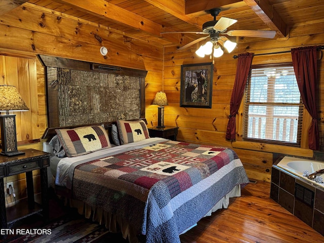 2738 Murray Ridge Rd, Sevierville, TN 37876 - bedroom featuring hardwood / wood-style floors, wooden ceiling with exposed beams, and wooden walls