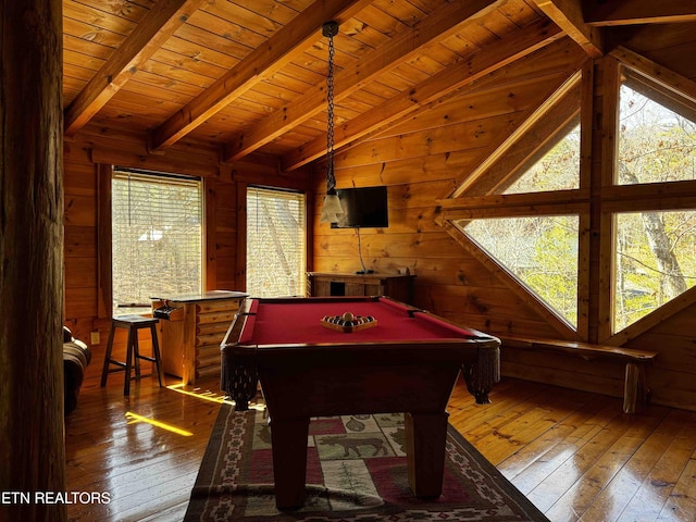 2738 Murray Ridge Rd, Sevierville, TN 37876 - playroom with wood ceiling, hardwood / wood-style floors, wood walls, and pool table