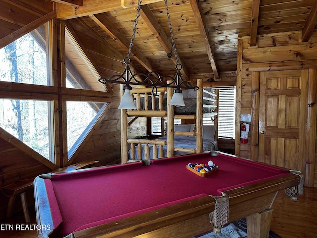 2738 Murray Ridge Rd, Sevierville, TN 37876 - game room with wooden ceiling, wooden walls, healthy amount of natural light, wood finished floors, and pool table