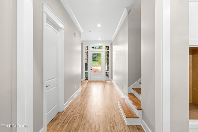 104 Noya Ln, Loudon, TN 37774 - doorway to outside featuring light wood-style flooring, baseboards, stairs, and recessed lighting