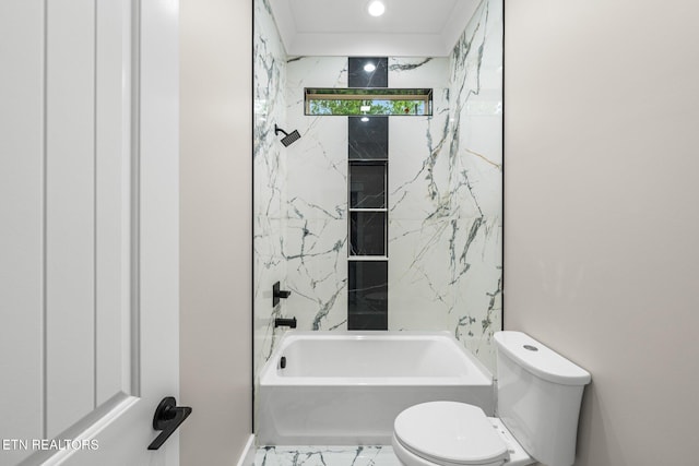 104 Noya Ln, Loudon, TN 37774 - full bathroom with toilet, marble look tile flooring, shower / bath combination, and recessed lighting