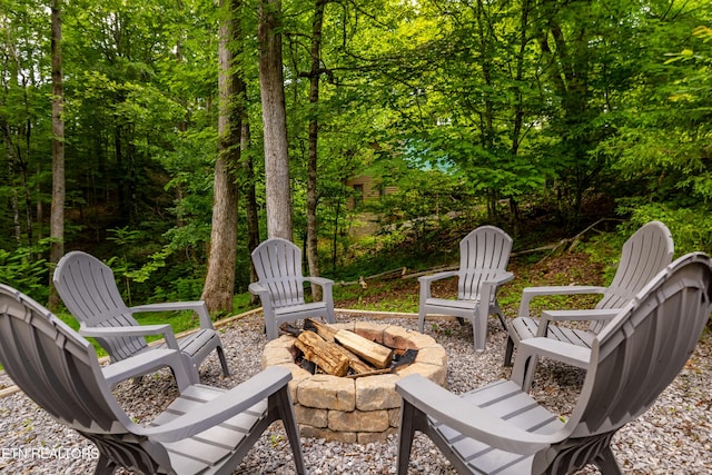 391 Laurel Rd, Townsend, TN 37882 - view of patio featuring a fire pit and a wooded view