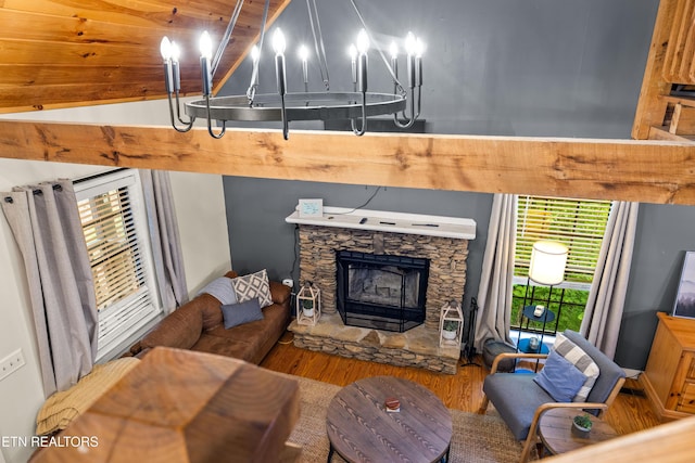391 Laurel Rd, Townsend, TN 37882 - living room with wood finished floors and a stone fireplace