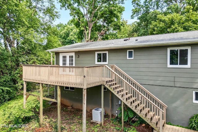 9209 Topoco Dr, Knoxville, TN 37922 - rear view of property with stairway, a wooden deck, and french doors