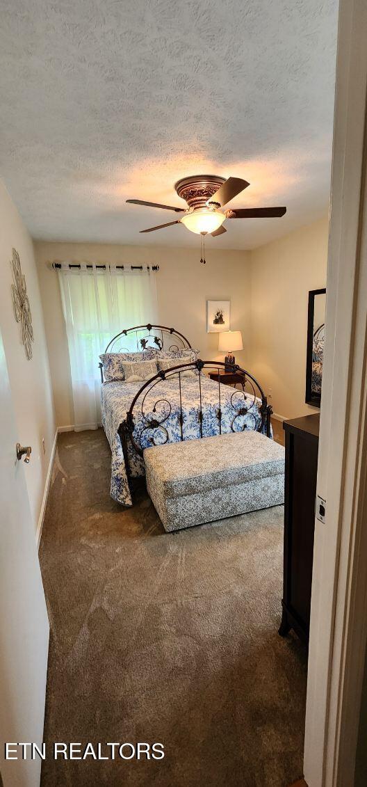 1922 Chaney Ridge Rd, London, KY 40741 - bedroom featuring carpet floors, a textured ceiling, baseboards, and ceiling fan