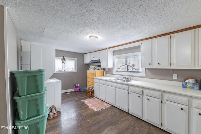 902 Rosedale Ave, Loudon, TN 37774 - kitchen with a sink, dark wood-style flooring, white cabinets, light countertops, and a textured ceiling