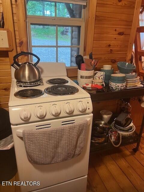 533 Valley Ridge Rd, Jamestown, TN 38556 - kitchen view of white electric stove and wood finished floors
