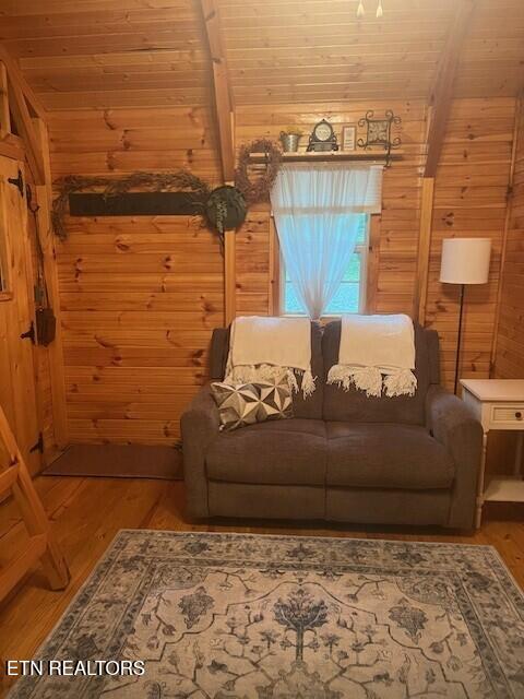 533 Valley Ridge Rd, Jamestown, TN 38556 - living room with wood walls, wood finished floors, and wood ceiling