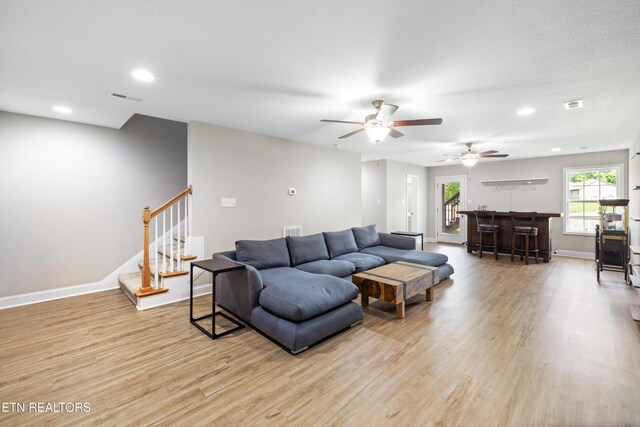8104 Equinox Ln, Powell, TN 37849 - living area featuring light wood-type flooring, a dry bar, baseboards, recessed lighting, and ceiling fan