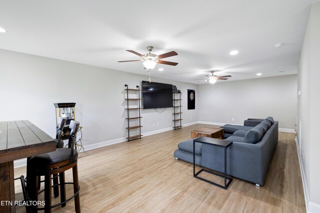 8104 Equinox Ln, Powell, TN 37849 - living area featuring a ceiling fan, recessed lighting, wood finished floors, and baseboards