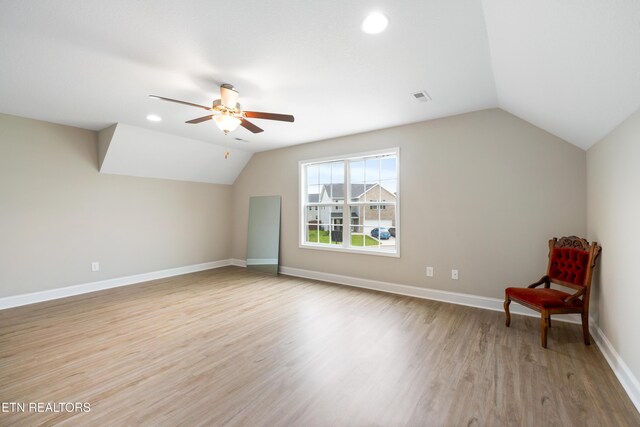8104 Equinox Ln, Powell, TN 37849 - additional living space featuring vaulted ceiling, light wood-style flooring, a ceiling fan, baseboards, and recessed lighting