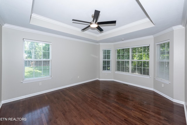 9100 Sway Branch Ln, Knoxville, TN 37922 - unfurnished room featuring a tray ceiling, wood-type flooring, a ceiling fan, and crown molding