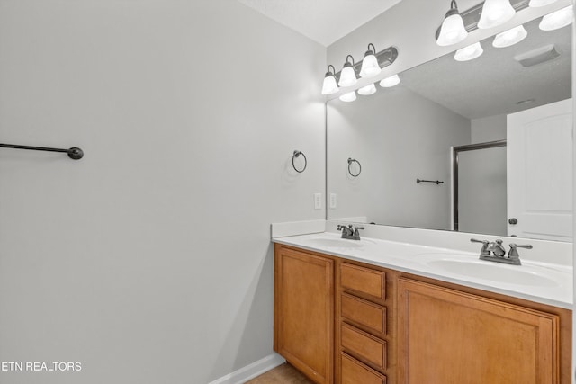 203 Bar Tall Way, Seymour, TN 37865 - bathroom with double vanity, a shower with shower door, and tile patterned flooring