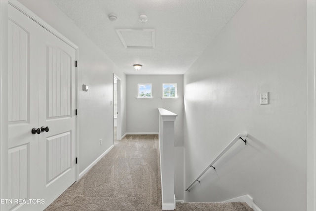 203 Bar Tall Way, Seymour, TN 37865 - corridor with an upstairs landing, attic access, light carpet, and a textured ceiling